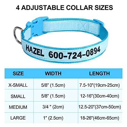 Wlitchi Personalized Reflective Dog Collars, Custom Glowing Luminous ID Collar Embroidered Name and Phone Number 4 Adjustable Sizes X-Small Small Medium Large for Boy and Girl Dogs (Fluorescent Glow)