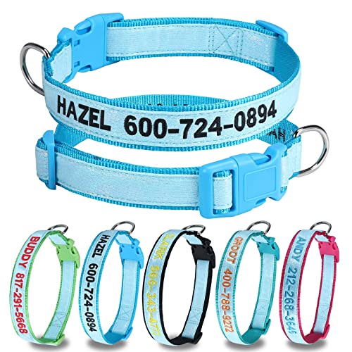 Wlitchi Personalized Reflective Dog Collars, Custom Glowing Luminous ID Collar Embroidered Name and Phone Number 4 Adjustable Sizes X-Small Small Medium Large for Boy and Girl Dogs (Fluorescent Glow)