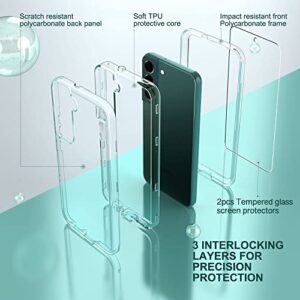 KIOMY Clear Shockproof Case for Samsung Galaxy S22 5G with 2 Packs Tempered Glass Screen Protectors, 3 Layers in 1 Full Body Protection Hard PC Back and Front Cover with Flexible TPU Bumper Shell