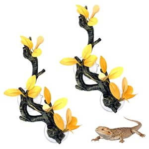 kathson reptile corner branch, lizard climb branches decor terrarium plant decoration with suction cup reptile tank plant ornament for bearded dragons gecko snake spider frog climbing (yellow)