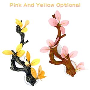 kathson Reptile Corner Branch, Lizard Climb Branches Decor Terrarium Plant Decoration with Suction Cup Reptile Tank Plant Ornament for Bearded Dragons Gecko Snake Spider Frog Climbing (Yellow)