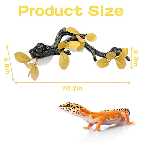 kathson Reptile Corner Branch, Lizard Climb Branches Decor Terrarium Plant Decoration with Suction Cup Reptile Tank Plant Ornament for Bearded Dragons Gecko Snake Spider Frog Climbing (Yellow)