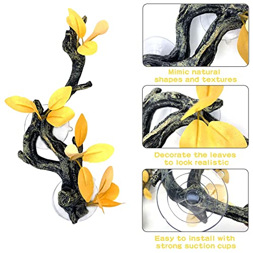 kathson Reptile Corner Branch, Lizard Climb Branches Decor Terrarium Plant Decoration with Suction Cup Reptile Tank Plant Ornament for Bearded Dragons Gecko Snake Spider Frog Climbing (Yellow)