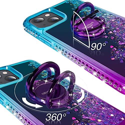 Silverback for iPhone 14 Plus Case, Moving Liquid Holographic Sparkle Glitter Case with Kickstand, Girls Women Bling Diamond Ring Slim Protective Case for Apple iPhone 14 Plus 5G 6.7''- Purple