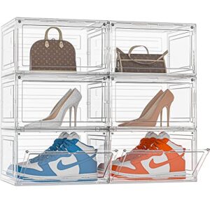 homidec shoe storage, 6 pack shoe organizer, shoe boxes clear plastic stackable, closet organizers and storage for display sneakers, heels, purse, collectibles, makeup