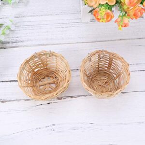 Ipetboom 2Pcs Bird Nest, Bamboo Bird Cage with Hook Finch Nest Bird Hut Bird House Hatching Breeding Cave for Canary Swallow Finch Parakeet Cockatiel, 10x10x6cm