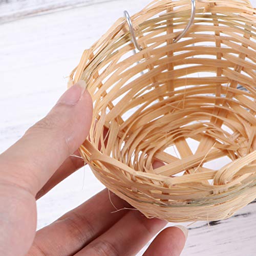 Ipetboom 2Pcs Bird Nest, Bamboo Bird Cage with Hook Finch Nest Bird Hut Bird House Hatching Breeding Cave for Canary Swallow Finch Parakeet Cockatiel, 10x10x6cm