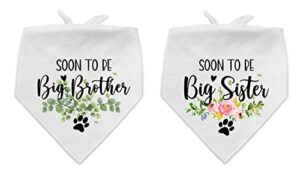 pntkion 2 pack soon to be big biother sister, white flower pattern cotton pet dog bandana, pet dog pregnancy announcement gender reveal photo prop for dog lovers owner gifts