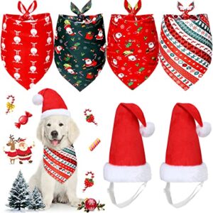 christmas dog bandanas hat set 4 pieces christmas dog bandana adjustable pet triangle scarf and 2 pieces pet santa hat dog christmas hat for pets dogs cats christmas costumes (vivid patterns, medium)