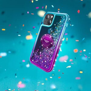 Silverback for iPhone 14 Case, Moving Liquid Holographic Sparkle Glitter Case with Kickstand, Girls Women Bling Diamond Ring Slim Protective Case for Apple iPhone 14 5G 6.1''- Purple