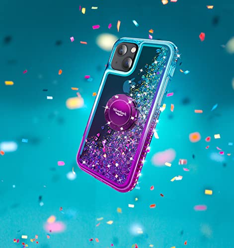 Silverback for iPhone 14 Case, Moving Liquid Holographic Sparkle Glitter Case with Kickstand, Girls Women Bling Diamond Ring Slim Protective Case for Apple iPhone 14 5G 6.1''- Purple