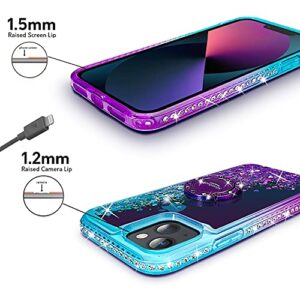Silverback for iPhone 14 Case, Moving Liquid Holographic Sparkle Glitter Case with Kickstand, Girls Women Bling Diamond Ring Slim Protective Case for Apple iPhone 14 5G 6.1''- Purple