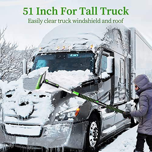 SEAAES 51 Inch Ice Scraper and Snow Brush with Squeegee, Extendable Snow Ice Removal with Foam Grip for Windshield SUV Truck Vehicle Window