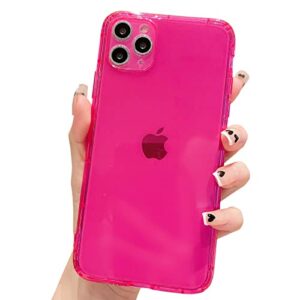 owlstar compatible with iphone 11 pro max case, cute neon clear soft phone case for women and girls, flexible slim tpu shockproof transparent bumper protective cover (hot pink)