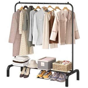 otrouworht clothes rack metal clothing rack with bottom shelf garment rack for hanging clothes shirts jeans and coats black