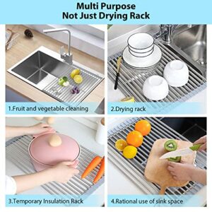 Zeanoch Dish Drying Rack Over The Sink Sink Drying Rack, Adjustable Length, Rolled Up ，Foldable，Saves Space, Fits Most Sinks, Stainless Steel Mat ,Also Great to Use with Kitchen Sink Mats (Black)