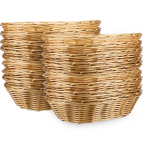 60 Pack Plastic Oval Basket Products Gift Basket Food Storage Basket Fruit Basket Hand Woven Baskets for Fruit, Arts, Crafts, Decor, Kitchen, Restaurant and Centerpiece Display, 9.1 x 6.3 x 2.4 Inch