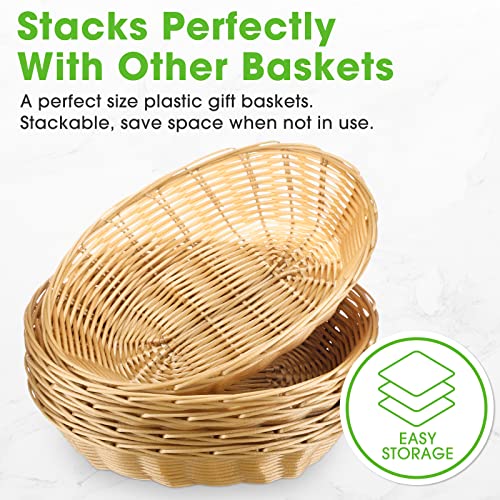 60 Pack Plastic Oval Basket Products Gift Basket Food Storage Basket Fruit Basket Hand Woven Baskets for Fruit, Arts, Crafts, Decor, Kitchen, Restaurant and Centerpiece Display, 9.1 x 6.3 x 2.4 Inch