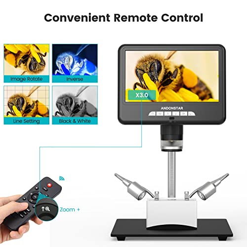 Andonstar AD207S Pro HDMI Digital Microscope, 2160P UHD Video Record, Soldering Microscope, Coin Microscope with 10 inch Stand for Full View, Bottom Light with Prepared Slides, Electronic Microscope