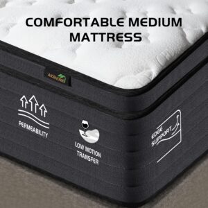 aicehome king mattress, 12 inch individual pocket springs with gel memory foam, medium firm mattresses in a box, hybrid king size mattress with pressure relief 80" l x 76" w x 12" t
