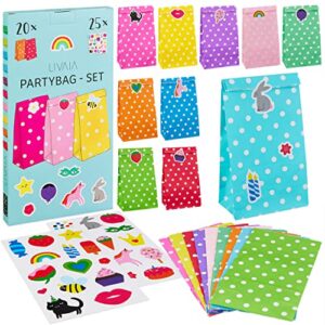 livaia party favor bags: 20 candy bags for birthday party with stickers – small gift bags – goodie bags for kids birthday party – gift bags small size