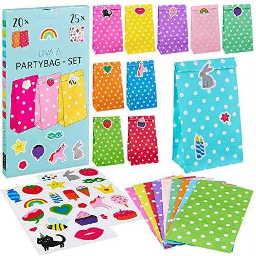 LIVAIA Party Favor Bags: 20 Candy Bags for Birthday Party with Stickers – Small Gift Bags – Goodie Bags for Kids Birthday Party – Gift Bags Small Size