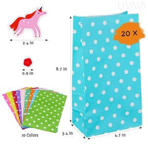 LIVAIA Party Favor Bags: 20 Candy Bags for Birthday Party with Stickers – Small Gift Bags – Goodie Bags for Kids Birthday Party – Gift Bags Small Size