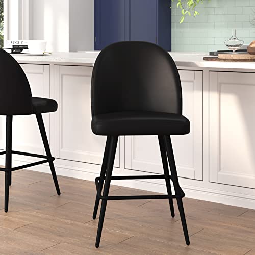 Flash Furniture Lyla Commercial Grade Modern Armless Counter Stools-Black LeatherSoft Upholstery-26" Barstool-Contoured Backrest-Steel Frame & Footrest-Set of 2