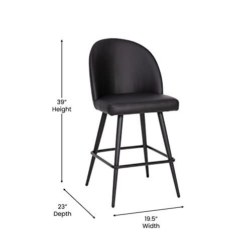 Flash Furniture Lyla Commercial Grade Modern Armless Counter Stools-Black LeatherSoft Upholstery-26" Barstool-Contoured Backrest-Steel Frame & Footrest-Set of 2