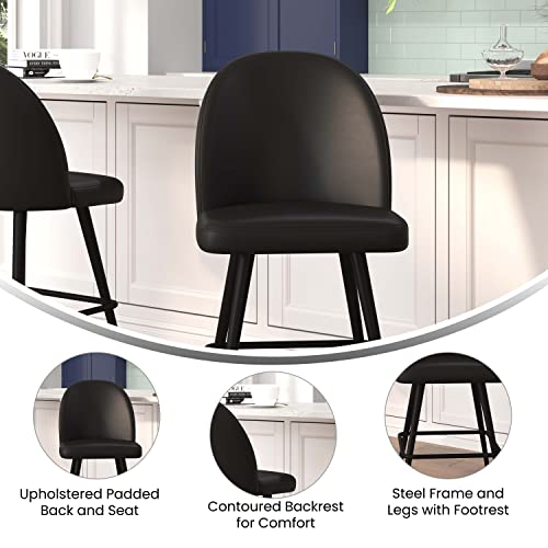 Flash Furniture Lyla Commercial Grade Modern Armless Counter Stools-Black LeatherSoft Upholstery-26" Barstool-Contoured Backrest-Steel Frame & Footrest-Set of 2