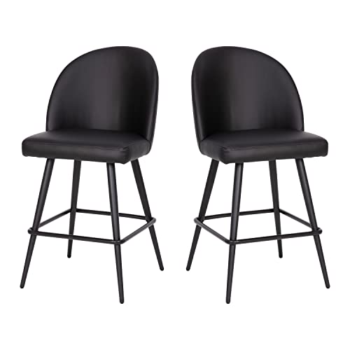 Flash Furniture Lyla Commercial Grade Modern Armless Counter Stools-Black LeatherSoft Upholstery-26" Barstool-Contoured Backrest-Steel Frame & Footrest-Set of 2