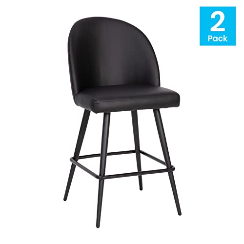 Flash Furniture Lyla Commercial Grade Modern Armless Counter Stools-Black LeatherSoft Upholstery-26" Barstool-Contoured Backrest-Steel Frame & Footrest-Set of 2