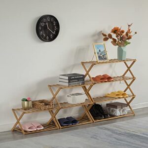 Basicwise Bamboo Foldable Shoe Rack, Free Standing Shoe Organizer Storage Rack (2 Tier), Natural (QI004329.2)