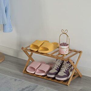 Basicwise Bamboo Foldable Shoe Rack, Free Standing Shoe Organizer Storage Rack (2 Tier), Natural (QI004329.2)