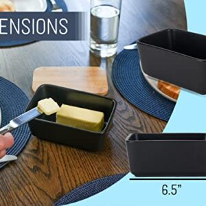 Nat & Jules Matte Black 6.5 x 4 Ceramic and Bamboo Butter Dish With Lid