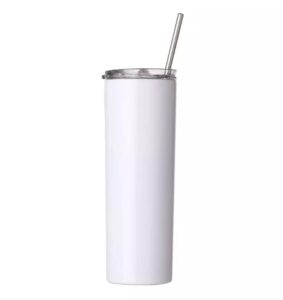 20oz stainless steel double walled insulated drink bottle with straw white skinny