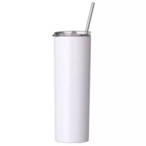 20oz stainless steel double walled insulated drink bottle with straw white skinny