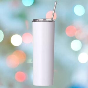 20oz stainless steel double walled insulated drink bottle with straw white skinny