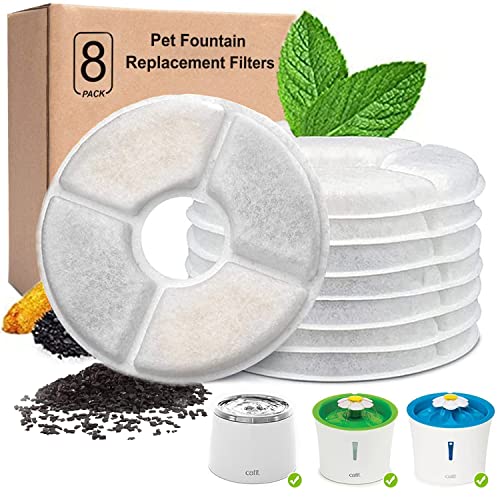 PK.ZTopia 8-Pack Cat Water Fountain Filters, Cat Fountain Replacement Filter, Pet Fountain Filters Compatible with Most Catit Automatic Cat Fountain