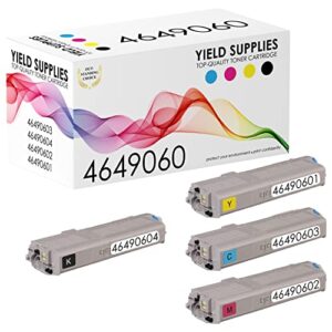 yield supplies compatible printer cmyk toner cartridges replacement for oki-okidata c532 c532dn mc573 mc573dn use in 46490603 46490604 46490602 46490601( black cyan magenta yellow - 4 packs )