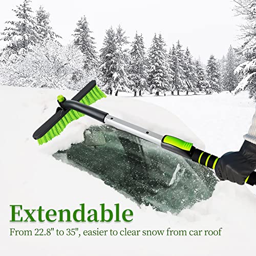 SEAAES 35 Inch Ice Scraper and Snow Brush for Car, Extendable Snow Scraper and Brush with Foam Grip for Windshield Window SUV Truck Vehicle