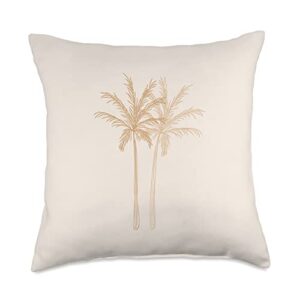 brown bohemian abstract tropical botanical art muted neutral minimalist line art coconut palm trees sketch throw pillow, 18x18, multicolor