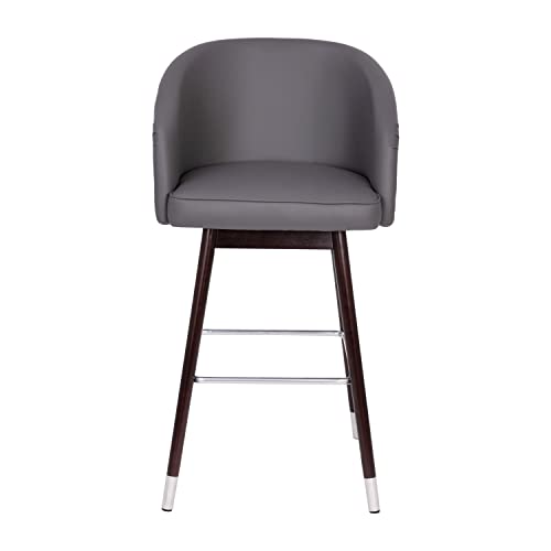 Flash Furniture Margo Commercial Grade Mid-Back Barstool - Gray LeatherSoft Upholstery - Walnut Finish Beechwood Legs with Brushed Silver Accents - 30" Bar Stool