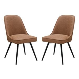 osp home furnishings penton swivel chair with padded seat and black legs 2-pack for dining or home office use, sand brown faux leather