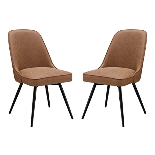 OSP Home Furnishings Penton Swivel Chair with Padded Seat and Black Legs 2-Pack for Dining or Home Office Use, Sand Brown Faux Leather