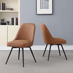 OSP Home Furnishings Penton Swivel Chair with Padded Seat and Black Legs 2-Pack for Dining or Home Office Use, Sand Brown Faux Leather