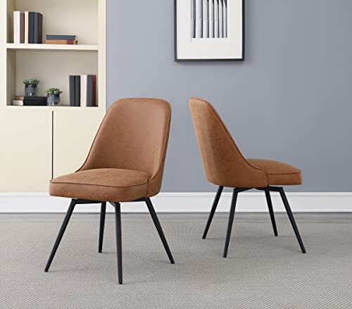 OSP Home Furnishings Penton Swivel Chair with Padded Seat and Black Legs 2-Pack for Dining or Home Office Use, Sand Brown Faux Leather