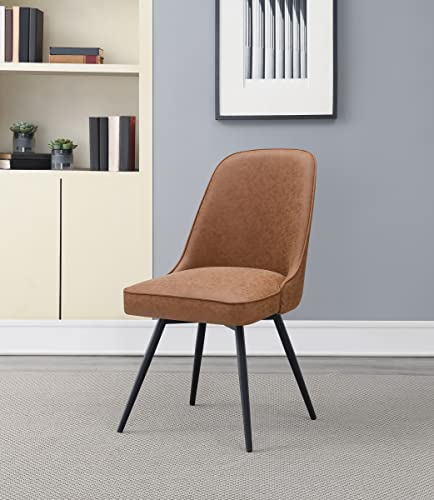 OSP Home Furnishings Penton Swivel Chair with Padded Seat and Black Legs 2-Pack for Dining or Home Office Use, Sand Brown Faux Leather