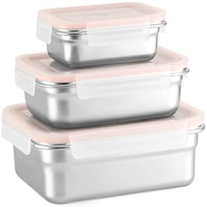 MOZAOUSA Stainless Steel Food Storage Containers with Lids,Leakproof Bento Lunch Box Containers,Airtight Bento Boxes Set of 3 for Adults,Stackable Snack Food Prep Containers for Kitchen & Travel