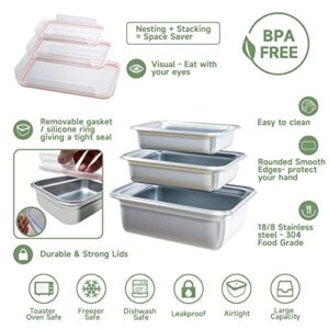 MOZAOUSA Stainless Steel Food Storage Containers with Lids,Leakproof Bento Lunch Box Containers,Airtight Bento Boxes Set of 3 for Adults,Stackable Snack Food Prep Containers for Kitchen & Travel